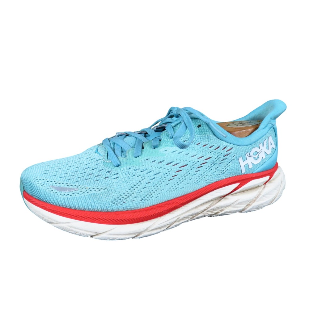 Hoka One One Clifton 8 Women Running Shoes Size 8 D Wide Training Blue Red Mesh